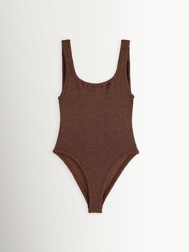 Hunza G Brown Square Neck Crinkle Swimsuit - Image 1 of 1 Hunza G Brown Square Neck Crinkle Swimsuit - Image 1 of 1