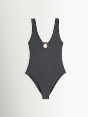 Hunza G Coverage Celine Metallic Crinkle Swimsuit with Fabric Covered Hoops - Bild 1 av 2