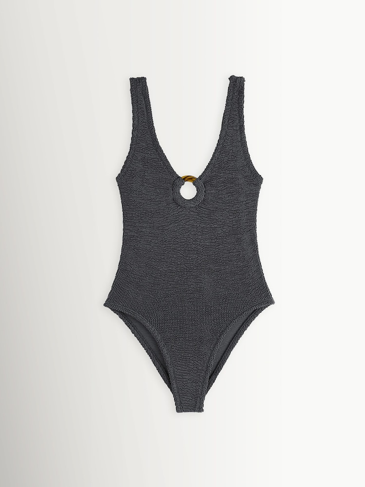 Hunza G Coverage Celine Metallic Crinkle Swimsuit with Fabric Covered Hoops - Bild 1 av 2