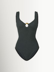 Hunza G Coverage Celine Metallic Crinkle Swimsuit with Fabric Covered Hoops - Bild 2 av 2