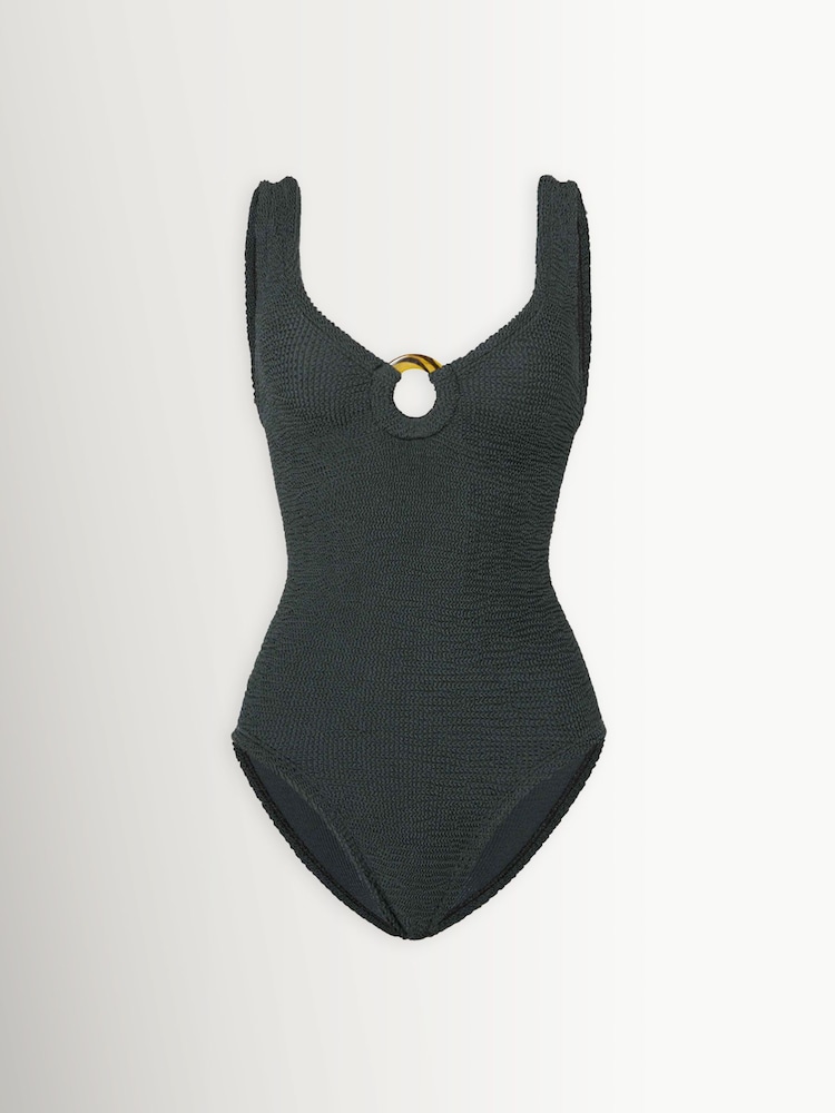 Hunza G Coverage Celine Metallic Crinkle Swimsuit with Fabric Covered Hoops - Bild 2 av 2