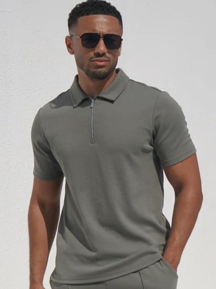 CAPO Textured Zip Up Polo Shirt - Larawan 2 ng 7