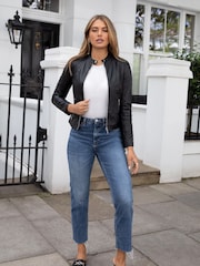 Lipsy Black Collarless Leather Jacket - Image 3 of 4
