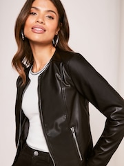 Lipsy Black Faux Leather Collarless Jacket - Image 1 of 4