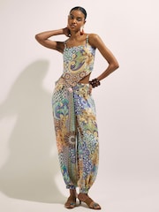 River Island Blue Del Maar Tile Print Hareem Trousers - Image 1 of 4