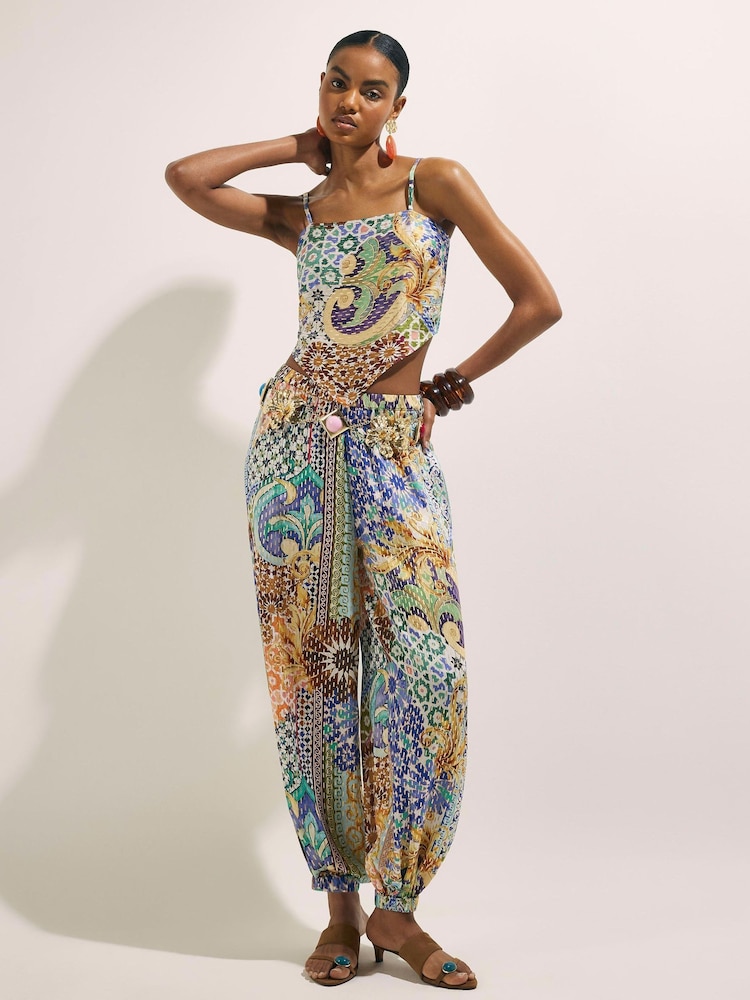 River Island Blue Del Maar Tile Print Hareem Trousers - Image 1 of 4