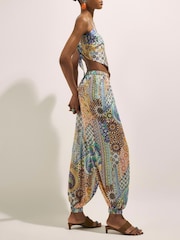 River Island Blue Del Maar Tile Print Hareem Trousers - Image 2 of 4
