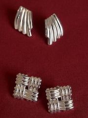 Daisy London Mini Lattice Stud 18ct Silver Earrings - Image 2 of 5