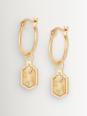 Daisy London Sunburst Shield Charm 18ct Gold Plate Earrings - Image 1 of 4