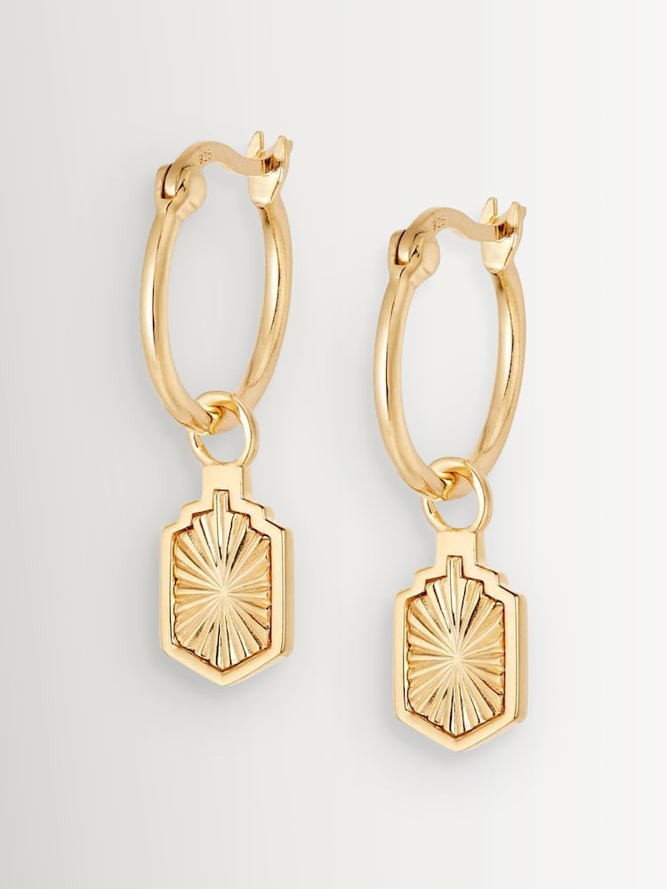 Daisy London Sunburst Shield Charm 18ct Gold Plate Earrings - Image 1 of 4 Daisy London Sunburst Shield Charm 18ct Gold Plate Earrings - Image 1 of 4