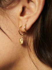 Daisy London Sunburst Shield Charm 18ct Gold Plate Earrings - Image 2 of 4