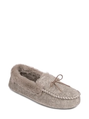 Totes Pink Ladies Herringbone Velour Moccasin With Faux Fur Cuff & Bow Detail - Image 3 of 5