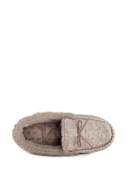 Totes Pink Ladies Herringbone Velour Moccasin With Faux Fur Cuff & Bow Detail - Image 4 of 5