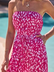 Sosandar Pink Fleck Print Bandeau Shirred Waist Midi Dress - Image 4 of 5