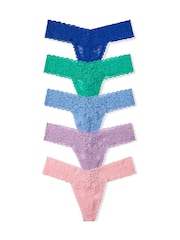 Victoria's Secret Blue/Green/Purple/Pink Thong 5 Pack Lace Knickers - Image 1 of 3