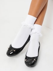Lipsy Black Patent Metal Bow School Ballet Pump - Image 1 of 5