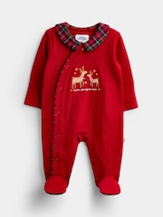 JoJo Maman Bébé Red Christmas Embroidered Footed Sleepsuit - Image 1 of 5