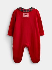 JoJo Maman Bébé Red Christmas Embroidered Footed Sleepsuit - Image 2 of 5