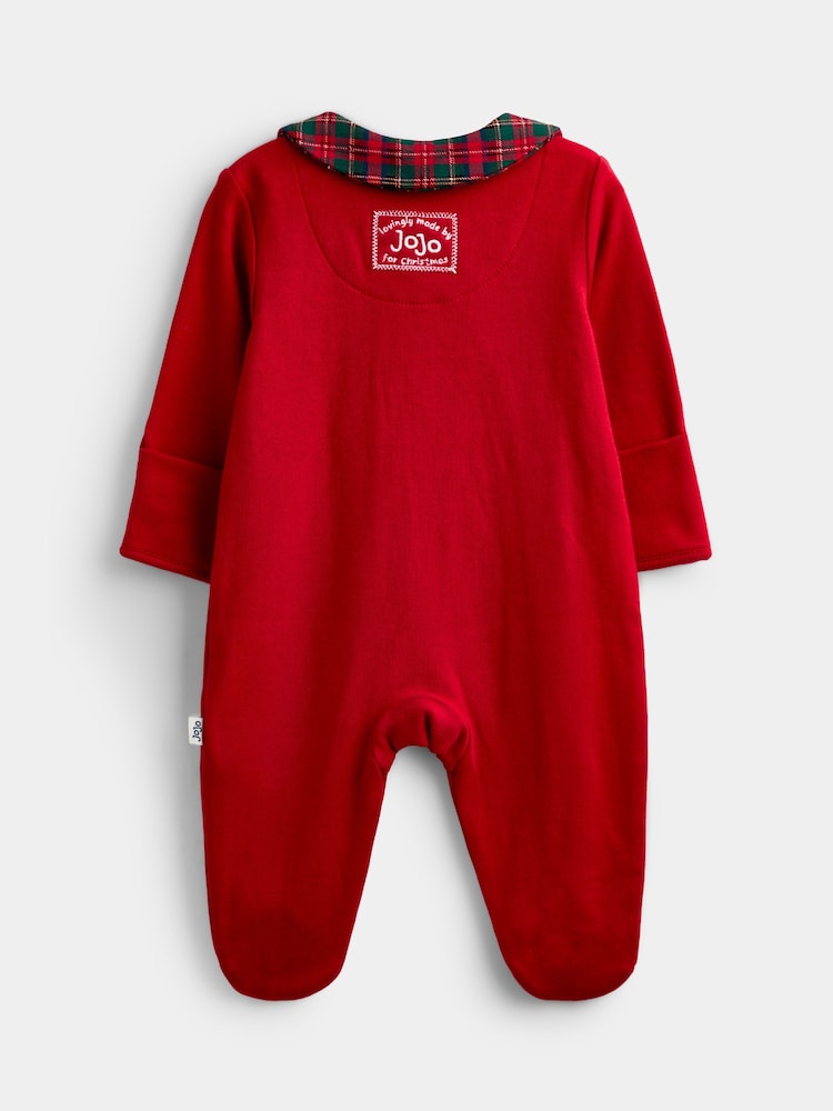 JoJo Maman Bébé Red Christmas Embroidered Footed Sleepsuit - Image 2 of 5