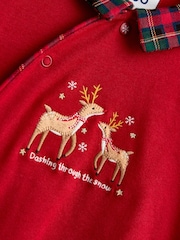 JoJo Maman Bébé Red Christmas Embroidered Footed Sleepsuit - Image 3 of 5