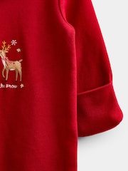 JoJo Maman Bébé Red Christmas Embroidered Footed Sleepsuit - Image 4 of 5