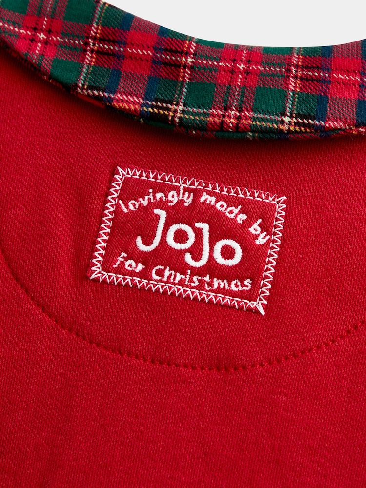 JoJo Maman Bébé Red Christmas Embroidered Footed Sleepsuit - Image 5 of 5
