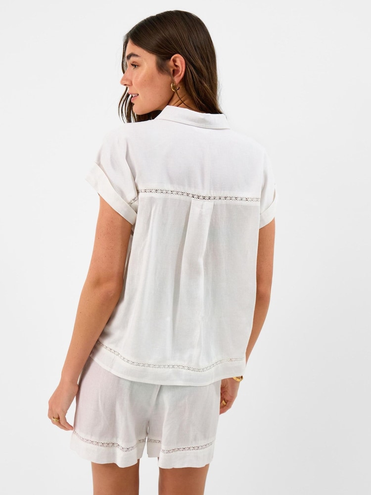 Accessorize White Lace Trim Linen Blend Shirt - Image 2 of 4 Accessorize White Lace Trim Linen Blend Shirt - Image 2 of 4