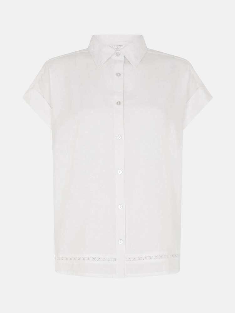 Accessorize White Lace Trim Linen Blend Shirt - Image 4 of 4 Accessorize White Lace Trim Linen Blend Shirt - Image 4 of 4