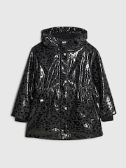 River Island Black Leopard Print Hooded Rain Jacket - Image 1 of 4