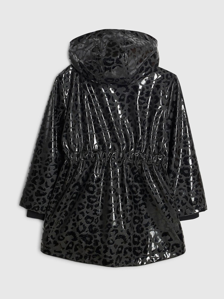 River Island Black Leopard Print Hooded Rain Jacket - Image 2 of 4