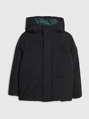 River Island Black Back To School River Branded Hooded Coat - Image 1 of 4