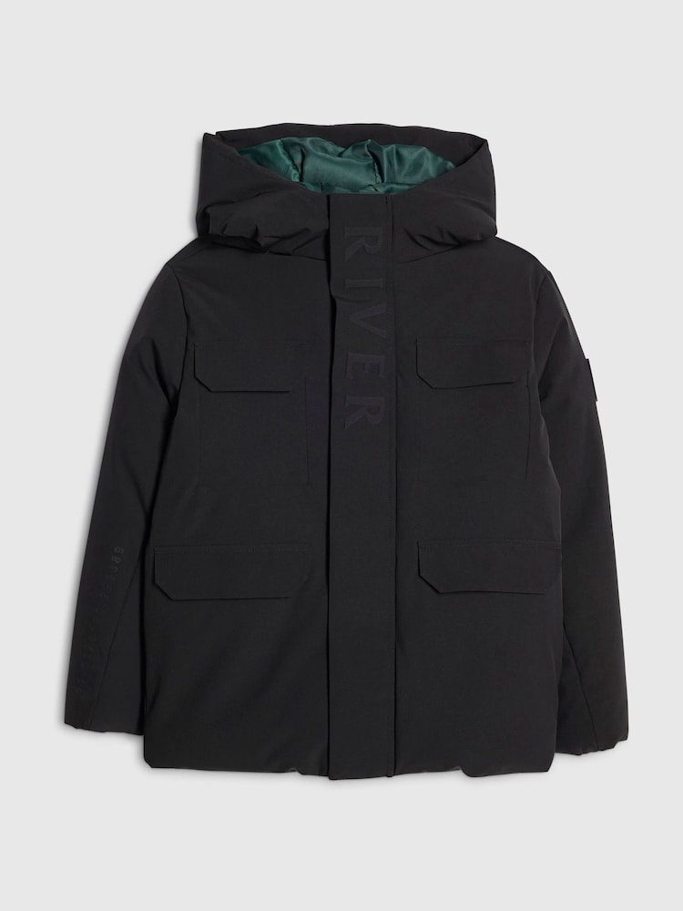 River Island Black Back To School River Branded Hooded Coat - Image 1 of 4