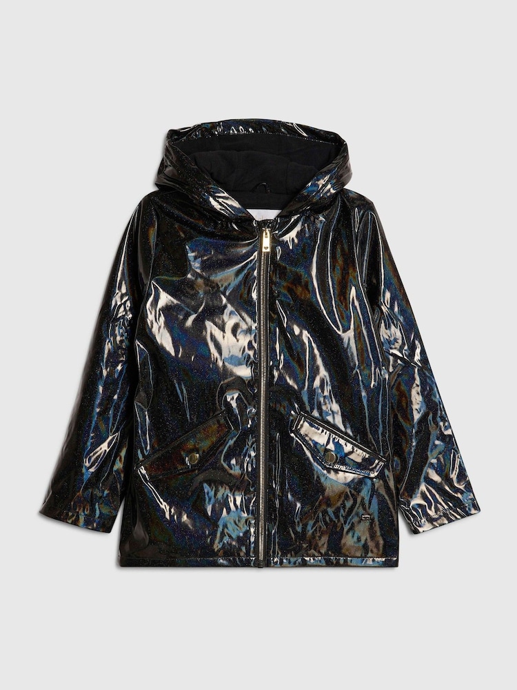 River Island Black Glitter Rain Trench Coat - Image 1 of 4