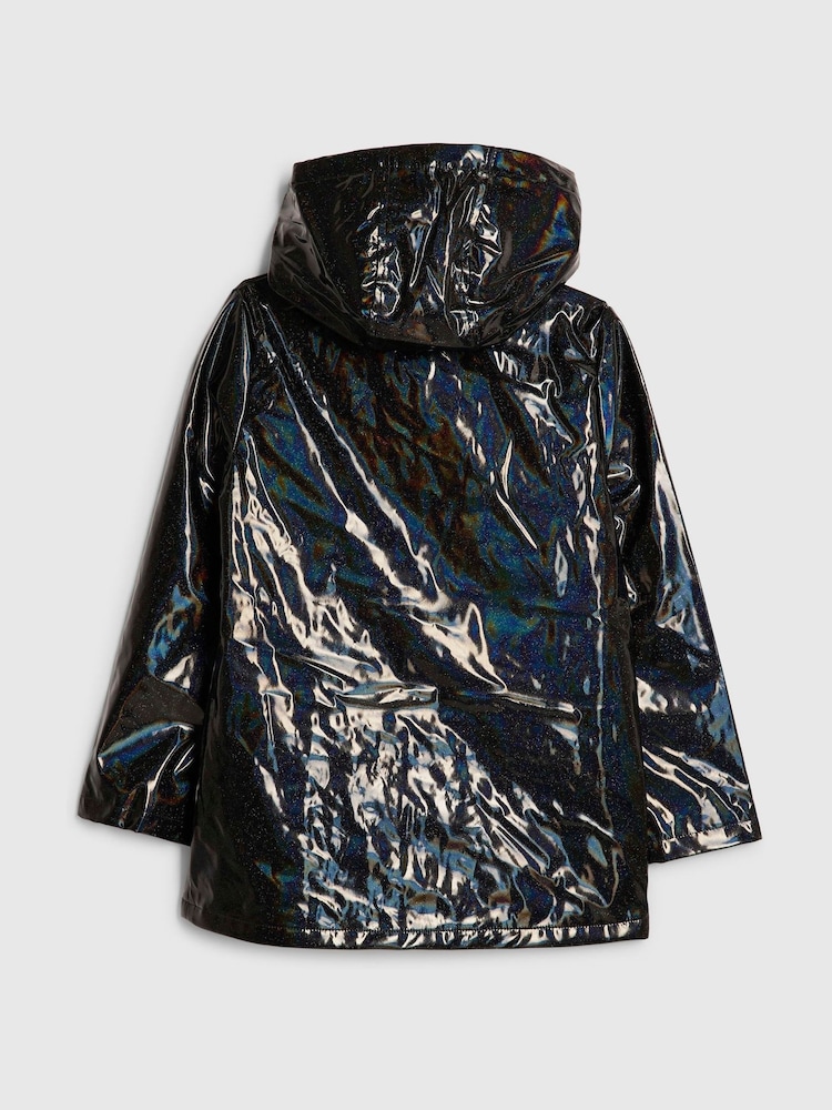 River Island Black Glitter Rain Trench Coat - Image 2 of 4