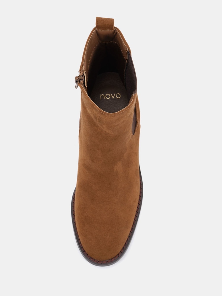 Novo Brown Wide Fit Jojo Block Heel Chelsea Ankle Boots - Image 6 of 6