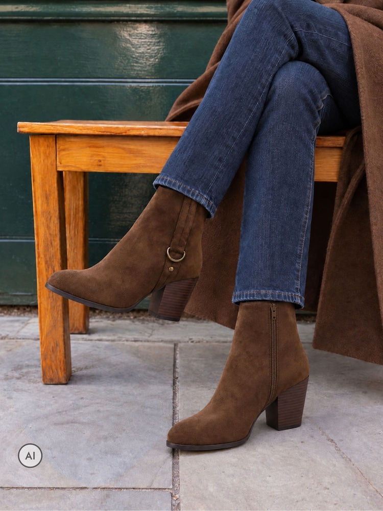 Novo Brown Julie Hardware Heeled Ankle Boots - Image 1 of 6 Novo Brown Julie Hardware Heeled Ankle Boots - Image 1 of 6