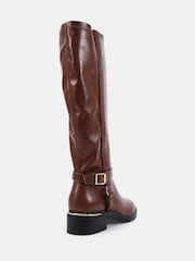 Novo Brown Gerald Buckle Ring Detail Knee High Stretch Back Riding Boots - Image 4 of 6