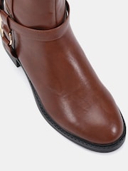 Novo Brown Gerald Buckle Ring Detail Knee High Stretch Back Riding Boots - Image 5 of 6
