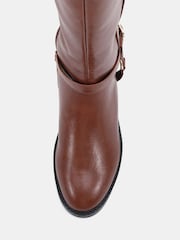 Novo Brown Gerald Buckle Ring Detail Knee High Stretch Back Riding Boots - Image 6 of 6