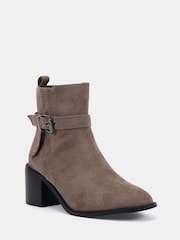 Сірий - Novo Jazzy Round Toe Block Heel Buckle Detail Ankle Boots - Image 3 of 6