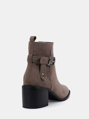 Сірий - Novo Jazzy Round Toe Block Heel Buckle Detail Ankle Boots - Image 4 of 6
