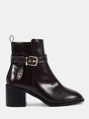 Коричневий - Novo Jazzy Round Toe Block Heel Buckle Detail Ankle Boots - Image 2 of 6
