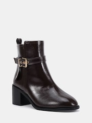 Коричневий - Novo Jazzy Round Toe Block Heel Buckle Detail Ankle Boots - Image 3 of 6