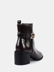 Коричневий - Novo Jazzy Round Toe Block Heel Buckle Detail Ankle Boots - Image 4 of 6