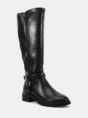 Novo Black Gerald Buckle Ring Detail Knee High Stretch Back Riding Boots - Image 3 of 6
