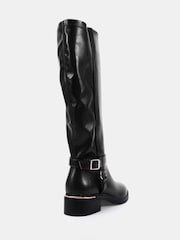 Novo Black Gerald Buckle Ring Detail Knee High Stretch Back Riding Boots - Image 4 of 6