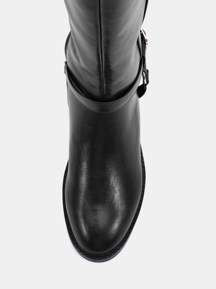Novo Black Gerald Buckle Ring Detail Knee High Stretch Back Riding Boots - Image 6 of 6