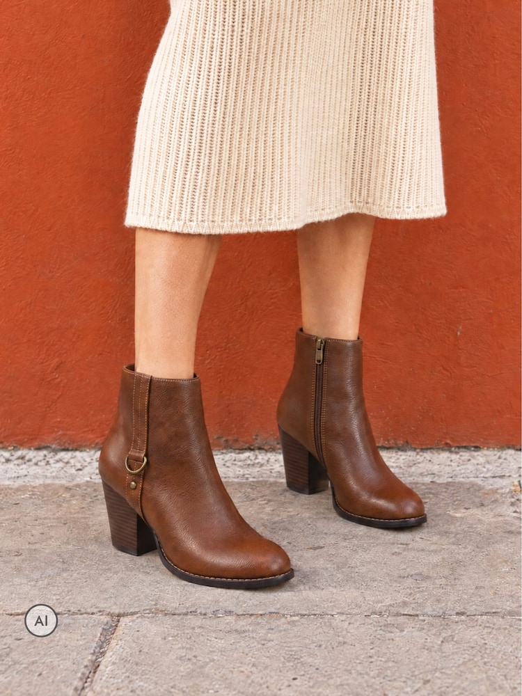 Novo Tan Brown Julie Hardware Heeled Ankle Boots - Image 1 of 6 Novo Tan Brown Julie Hardware Heeled Ankle Boots - Image 1 of 6
