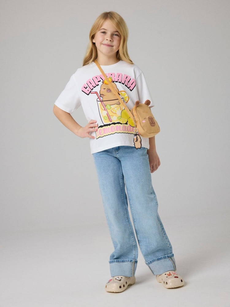 Name It White Capybara Short Sleeve Boxy T-Shirt - Image 2 of 3 Name It White Capybara Short Sleeve Boxy T-Shirt - Image 2 of 3