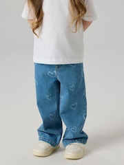 Name It Blue Stretch Heart Printed wide Leg Jeans - Image 1 of 5